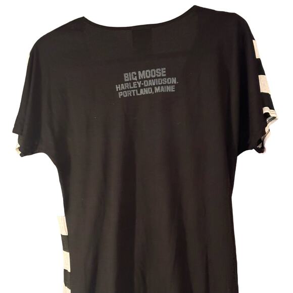 Harley Davidson Striped T-shirt Womans Large Biker Motorcycle Black White - Picture 5 of 11